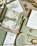 WEDDING INVITATIONS modern calligraphy / fine art Sage green  Fine Art Wedding Invitations with Gold Leaf, Deckled Edges, RSVP  qr code Silk Ribbon Bespoke Elegant Wedding Suite48