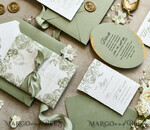 WEDDING INVITATIONS modern calligraphy / fine art Sage green  Fine Art Wedding Invitations with Gold Leaf, Deckled Edges, RSVP  qr code Silk Ribbon Bespoke Elegant Wedding Suite48