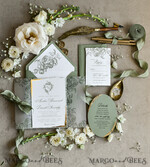WEDDING INVITATIONS modern calligraphy / fine art Sage green  Fine Art Wedding Invitations with Gold Leaf, Deckled Edges, RSVP  qr code Silk Ribbon Bespoke Elegant Wedding Suite48