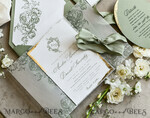 WEDDING INVITATIONS modern calligraphy / fine art Sage green  Fine Art Wedding Invitations with Gold Leaf, Deckled Edges, RSVP  qr code Silk Ribbon Bespoke Elegant Wedding Suite48
