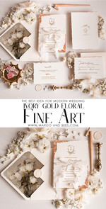 HOCHZEITS EINLADUNGEN moderne Kalligraphie / feine Kunst Feine Kunst Elfenbein Gold Hochzeits Einladung, Florale Hochzeits Einladung, Vintage Einladung Suite, Emblem Initialen Hochzeits Einladung Suite, Deckled Edge Einladungen4