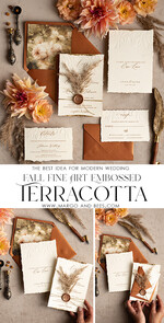 WEDDING INVITATIONS modern calligraphy / fine art Fall Fine Art Embossed Ivory Gold Wedding Invitation, Pampass Grass Floral Wedding Invitation, Boho Burnt Orange Invitation suite,  Wax Seal Monogram wedding invitation suite, Deckled Edge Invites, Torn Edge Wedding Invitations golden,18