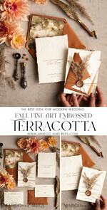 WEDDING INVITATIONS modern calligraphy / fine art Fall Fine Art Embossed Ivory Gold Wedding Invitation, Pampass Grass Floral Wedding Invitation, Boho Burnt Orange Invitation suite,  Wax Seal Monogram wedding invitation suite, Deckled Edge Invites, Torn Edge Wedding Invitations golden,18