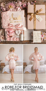 Bridesmaid Luxury Satin Robe Maid og Honor Gift Box Spa Day cosmetic wedding set