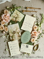 WEDDING INVITATIONS embossed invites  Wedding Invitation, Golden deboss Roses Floral Wedding Invitation, 46