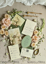 WEDDING INVITATIONS embossed invites  Wedding Invitation, Golden deboss Roses Floral Wedding Invitation, 46