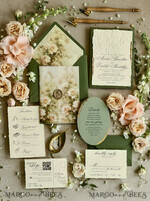 WEDDING INVITATIONS embossed invites  Wedding Invitation, Golden deboss Roses Floral Wedding Invitation, 46