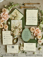 WEDDING INVITATIONS embossed invites  Wedding Invitation, Golden deboss Roses Floral Wedding Invitation, 46