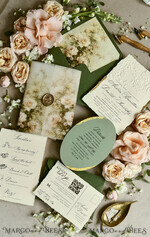 WEDDING INVITATIONS embossed invites  Wedding Invitation, Golden deboss Roses Floral Wedding Invitation, 46