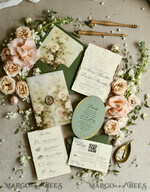 WEDDING INVITATIONS embossed invites  Wedding Invitation, Golden deboss Roses Floral Wedding Invitation, 46
