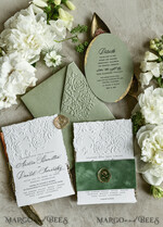 WEDDING INVITATIONS embossed invites  Bespoke Embossed Blind Sage green Gold Wedding Invitation, Golden greenery deboss Roses Floral Wedding Invitation, Boho Ecru Garden Debossed Invitation suite,  Cotton paper wedding invitation suite, Deckled Edge Invites, Torn Edge Wedding Invitations golden38