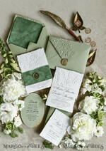 WEDDING INVITATIONS embossed invites  Bespoke Embossed Blind Sage green Gold Wedding Invitation, Golden greenery deboss Roses Floral Wedding Invitation, Boho Ecru Garden Debossed Invitation suite,  Cotton paper wedding invitation suite, Deckled Edge Invites, Torn Edge Wedding Invitations golden38