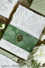 WEDDING INVITATIONS embossed invites  Bespoke Embossed Blind Sage green Gold Wedding Invitation, Golden greenery deboss Roses Floral Wedding Invitation, Boho Ecru Garden Debossed Invitation suite,  Cotton paper wedding invitation suite, Deckled Edge Invites, Torn Edge Wedding Invitations golden38
