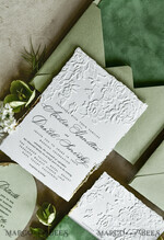 WEDDING INVITATIONS embossed invites  Bespoke Embossed Blind Sage green Gold Wedding Invitation, Golden greenery deboss Roses Floral Wedding Invitation, Boho Ecru Garden Debossed Invitation suite,  Cotton paper wedding invitation suite, Deckled Edge Invites, Torn Edge Wedding Invitations golden38