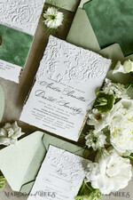 WEDDING INVITATIONS embossed invites  Bespoke Embossed Blind Sage green Gold Wedding Invitation, Golden greenery deboss Roses Floral Wedding Invitation, Boho Ecru Garden Debossed Invitation suite,  Cotton paper wedding invitation suite, Deckled Edge Invites, Torn Edge Wedding Invitations golden38