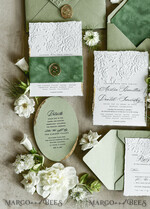 WEDDING INVITATIONS embossed invites  Bespoke Embossed Blind Sage green Gold Wedding Invitation, Golden greenery deboss Roses Floral Wedding Invitation, Boho Ecru Garden Debossed Invitation suite,  Cotton paper wedding invitation suite, Deckled Edge Invites, Torn Edge Wedding Invitations golden38