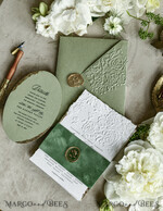 WEDDING INVITATIONS embossed invites  Bespoke Embossed Blind Sage green Gold Wedding Invitation, Golden greenery deboss Roses Floral Wedding Invitation, Boho Ecru Garden Debossed Invitation suite,  Cotton paper wedding invitation suite, Deckled Edge Invites, Torn Edge Wedding Invitations golden38