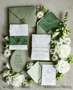 WEDDING INVITATIONS embossed invites  Bespoke Embossed Blind Sage green Gold Wedding Invitation, Golden greenery deboss Roses Floral Wedding Invitation, Boho Ecru Garden Debossed Invitation suite,  Cotton paper wedding invitation suite, Deckled Edge Invites, Torn Edge Wedding Invitations golden38