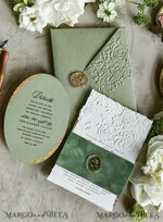 WEDDING INVITATIONS embossed invites  Bespoke Embossed Blind Sage green Gold Wedding Invitation, Golden greenery deboss Roses Floral Wedding Invitation, Boho Ecru Garden Debossed Invitation suite,  Cotton paper wedding invitation suite, Deckled Edge Invites, Torn Edge Wedding Invitations golden38