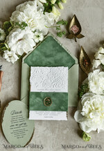 WEDDING INVITATIONS embossed invites  Bespoke Embossed Blind Sage green Gold Wedding Invitation, Golden greenery deboss Roses Floral Wedding Invitation, Boho Ecru Garden Debossed Invitation suite,  Cotton paper wedding invitation suite, Deckled Edge Invites, Torn Edge Wedding Invitations golden38