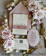 WEDDING INVITATIONS embossed invites Blush Pink Wedding Invitations – Embossed Floral Invitations with Chiffon Ribbon, Deckled Edges, Wax Seal33