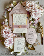 WEDDING INVITATIONS embossed invites Blush Pink Wedding Invitations – Embossed Floral Invitations with Chiffon Ribbon, Deckled Edges, Wax Seal33