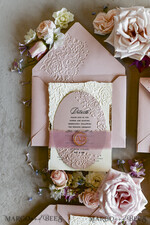 WEDDING INVITATIONS embossed invites Blush Pink Wedding Invitations – Embossed Floral Invitations with Chiffon Ribbon, Deckled Edges, Wax Seal33