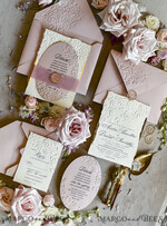 WEDDING INVITATIONS embossed invites Blush Pink Wedding Invitations – Embossed Floral Invitations with Chiffon Ribbon, Deckled Edges, Wax Seal33