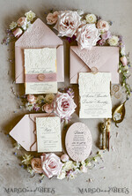 WEDDING INVITATIONS embossed invites Blush Pink Wedding Invitations – Embossed Floral Invitations with Chiffon Ribbon, Deckled Edges, Wax Seal33