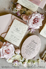 WEDDING INVITATIONS embossed invites Blush Pink Wedding Invitations – Embossed Floral Invitations with Chiffon Ribbon, Deckled Edges, Wax Seal33
