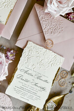 WEDDING INVITATIONS embossed invites Blush Pink Wedding Invitations – Embossed Floral Invitations with Chiffon Ribbon, Deckled Edges, Wax Seal33