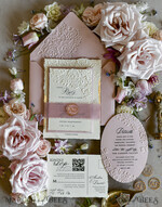 WEDDING INVITATIONS embossed invites Blush Pink Wedding Invitations – Embossed Floral Invitations with Chiffon Ribbon, Deckled Edges, Wax Seal33