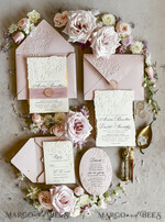 WEDDING INVITATIONS embossed invites Blush Pink Wedding Invitations – Embossed Floral Invitations with Chiffon Ribbon, Deckled Edges, Wax Seal33