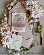 WEDDING INVITATIONS embossed invites Blush Pink Wedding Invitations – Embossed Floral Invitations with Chiffon Ribbon, Deckled Edges, Wax Seal33