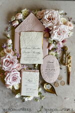 WEDDING INVITATIONS embossed invites Blush Pink Wedding Invitations – Embossed Floral Invitations with Chiffon Ribbon, Deckled Edges, Wax Seal33