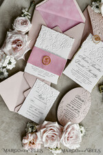 WEDDING INVITATIONS embossed invites Blush Pink Velvet Wedding Invitations – Embossed Floral Invitations with Deckled Edges, Wax Seal & Fine Art Paper29