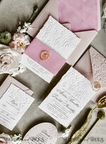WEDDING INVITATIONS embossed invites Blush Pink Velvet Wedding Invitations – Embossed Floral Invitations with Deckled Edges, Wax Seal & Fine Art Paper29