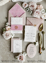 WEDDING INVITATIONS embossed invites Blush Pink Velvet Wedding Invitations – Embossed Floral Invitations with Deckled Edges, Wax Seal & Fine Art Paper29