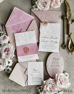 WEDDING INVITATIONS embossed invites Blush Pink Velvet Wedding Invitations – Embossed Floral Invitations with Deckled Edges, Wax Seal & Fine Art Paper29