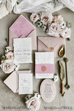 WEDDING INVITATIONS embossed invites Blush Pink Velvet Wedding Invitations – Embossed Floral Invitations with Deckled Edges, Wax Seal & Fine Art Paper29