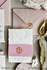 WEDDING INVITATIONS embossed invites Blush Pink Velvet Wedding Invitations – Embossed Floral Invitations with Deckled Edges, Wax Seal & Fine Art Paper29