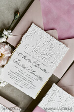 WEDDING INVITATIONS embossed invites Blush Pink Velvet Wedding Invitations – Embossed Floral Invitations with Deckled Edges, Wax Seal & Fine Art Paper29