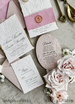 WEDDING INVITATIONS embossed invites Blush Pink Velvet Wedding Invitations – Embossed Floral Invitations with Deckled Edges, Wax Seal & Fine Art Paper29