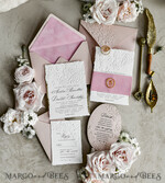 WEDDING INVITATIONS embossed invites Blush Pink Velvet Wedding Invitations – Embossed Floral Invitations with Deckled Edges, Wax Seal & Fine Art Paper29