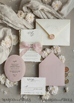 WEDDING INVITATIONS embossed invites  Fine Art Embossed Blind Ivory Gold Wedding Invitation, Golden deboss Floral Wedding Invitation, Boho Ecru Debossed Invitation suite,  Cotton paper wedding invitation suite with mirror heart20