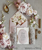 WEDDING INVITATIONS embossed invites Blush Pink Floral Wedding Invitations – Fine Art Invitations with Embossed Details, Floral Envelope Liners48