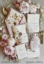 WEDDING INVITATIONS embossed invites Blush Pink Floral Wedding Invitations – Fine Art Invitations with Embossed Details, Floral Envelope Liners48