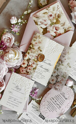 WEDDING INVITATIONS embossed invites Blush Pink Floral Wedding Invitations – Fine Art Invitations with Embossed Details, Floral Envelope Liners48