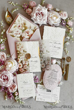 WEDDING INVITATIONS embossed invites Blush Pink Floral Wedding Invitations – Fine Art Invitations with Embossed Details, Floral Envelope Liners48