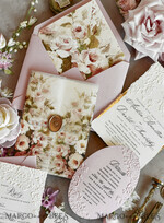 WEDDING INVITATIONS embossed invites Blush Pink Floral Wedding Invitations – Fine Art Invitations with Embossed Details, Floral Envelope Liners48